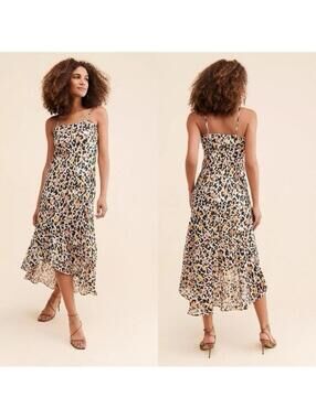 Anthropologie Hutch Animal Print Dress High Low Womens Size M Petite Wedding